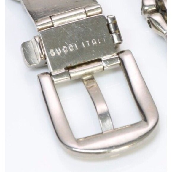 Gucci Sylvie chrome w ivory & red enamel stripes skinny belt - Picture 4 of 6